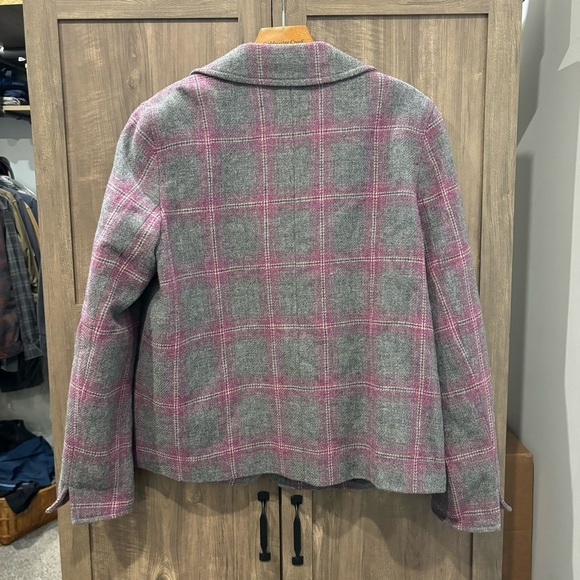 Talbots 12 Jacket Gray Pink Plaid Windowpane Wool Tweed Blazer Snap Front - Picture 2 of 11